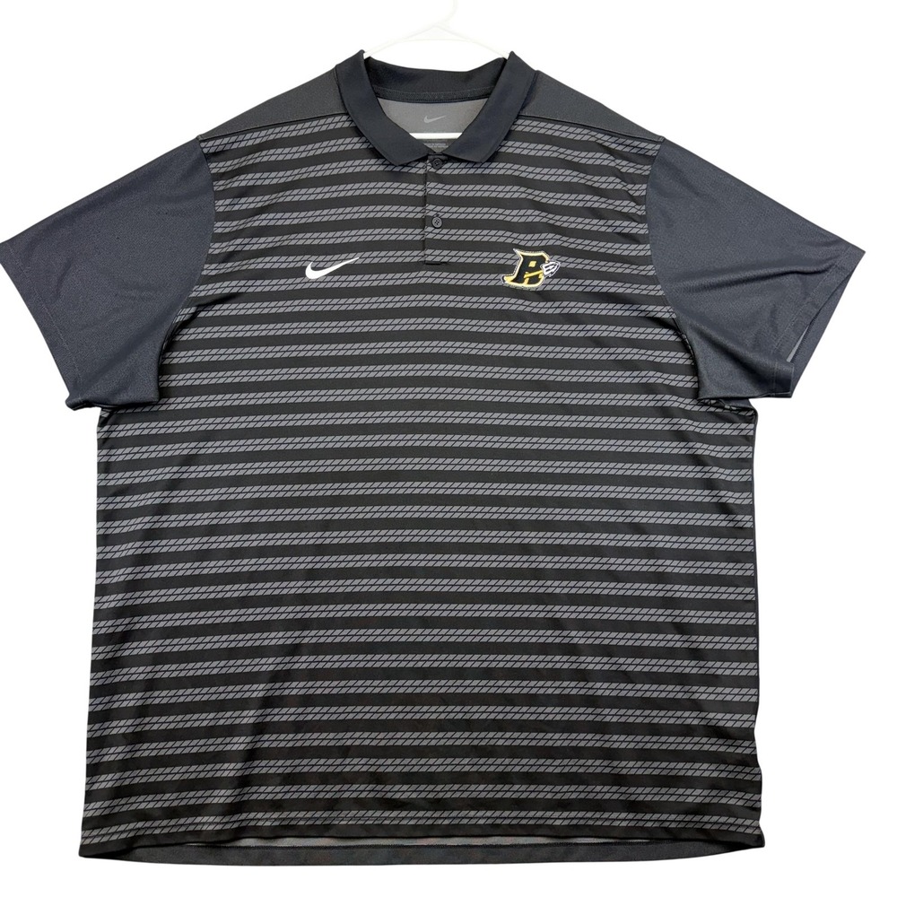 Nike Dri-FIT Polo Shirt Mens 3XL Gray Striped Basketball Logo Golf‎ Performance